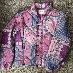 Pistola Callista Purple Pink Quilted Orchid Bandana-Print Puffer Jacket or Vest